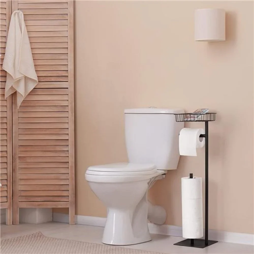 Toilet Paper Holder Stand Toilet Paper Roll Dispenser Black (Metal)